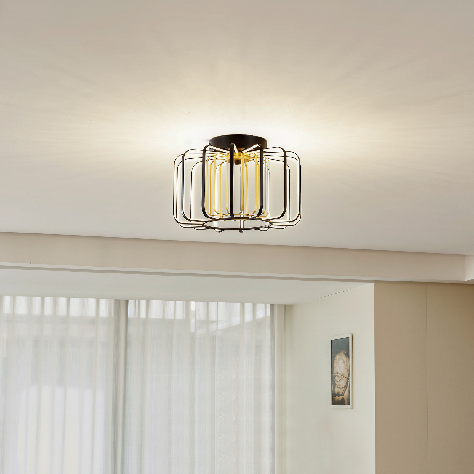 Lucande LED-taklampa Birger, Ø 39,5 cm, svart/guld