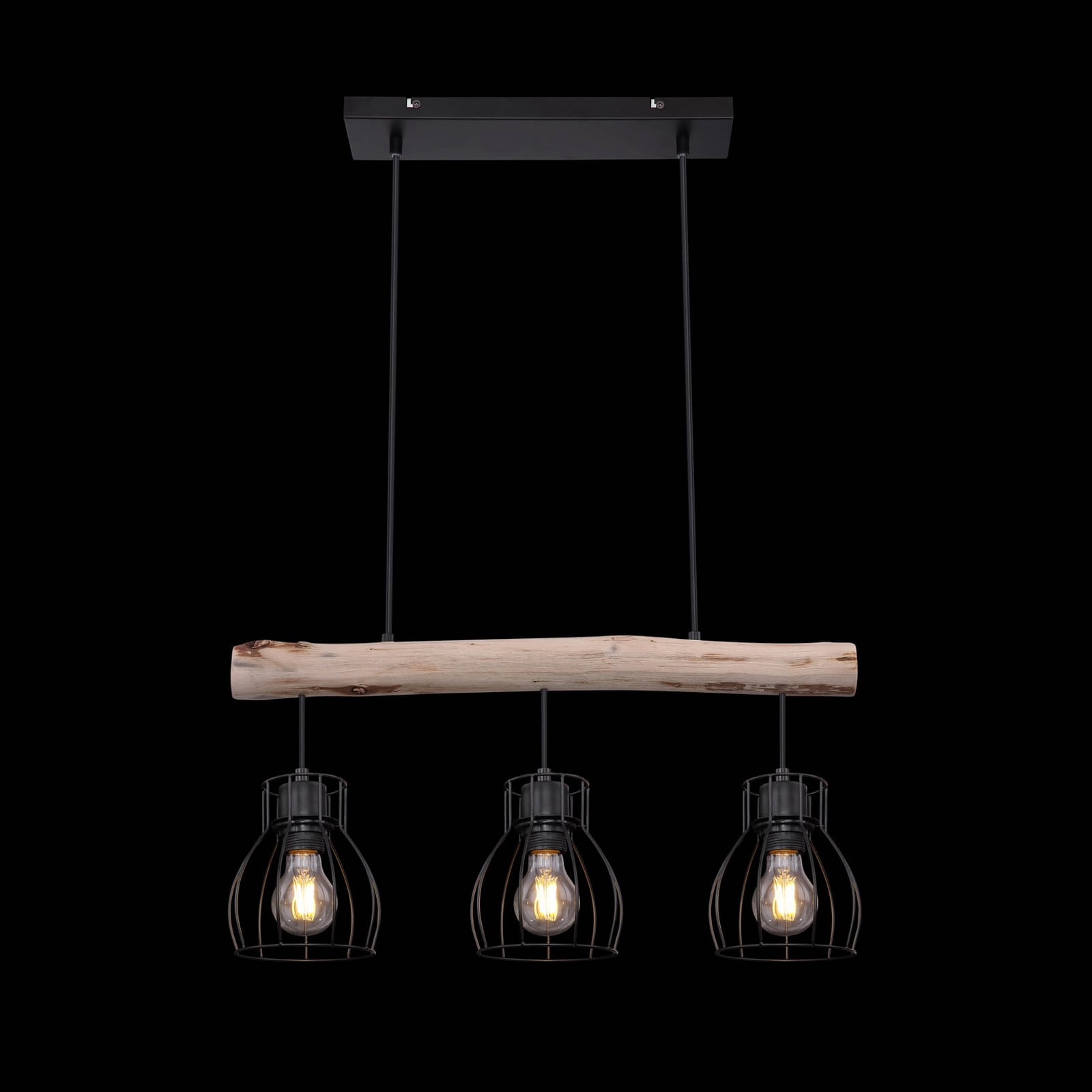 Globo Lampă suspendată Mina lungime 60 cm negru/maro 3 becuri. - Camera de zi / sufragerie - negru lemn deschis