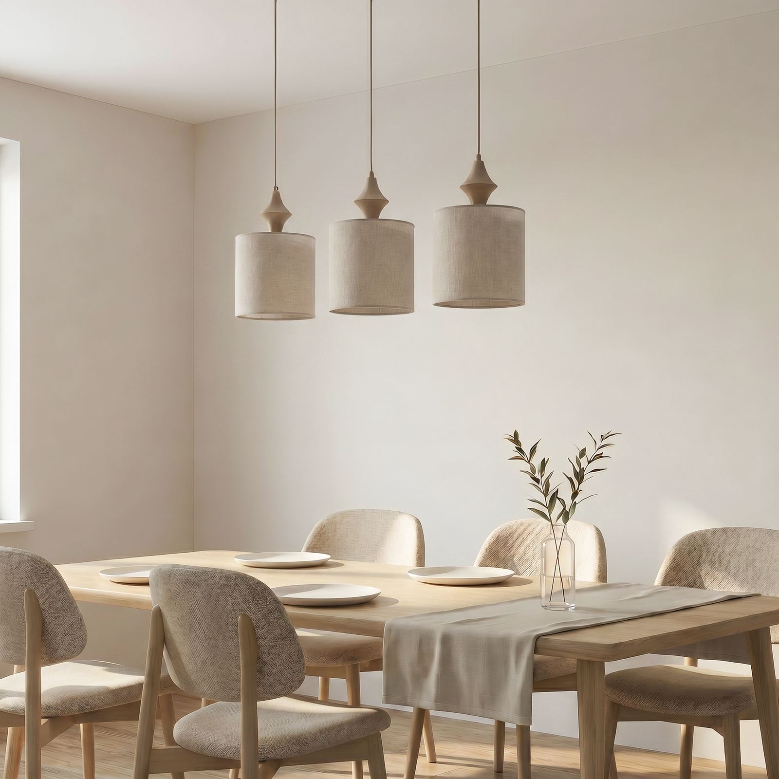 Hänglampa Amura, 3 lampor, 105 cm lång, beige/sand, E27
