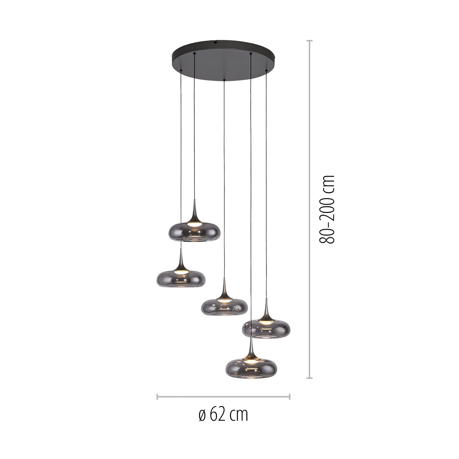 Schöner Wohnen LED-visoka svetilka Posh 5-fl., dimno steklo, 3.000 K Schöner Wohnen LED-visoka svetilka Posh 5-fl., dimno steklo, 3.000 K