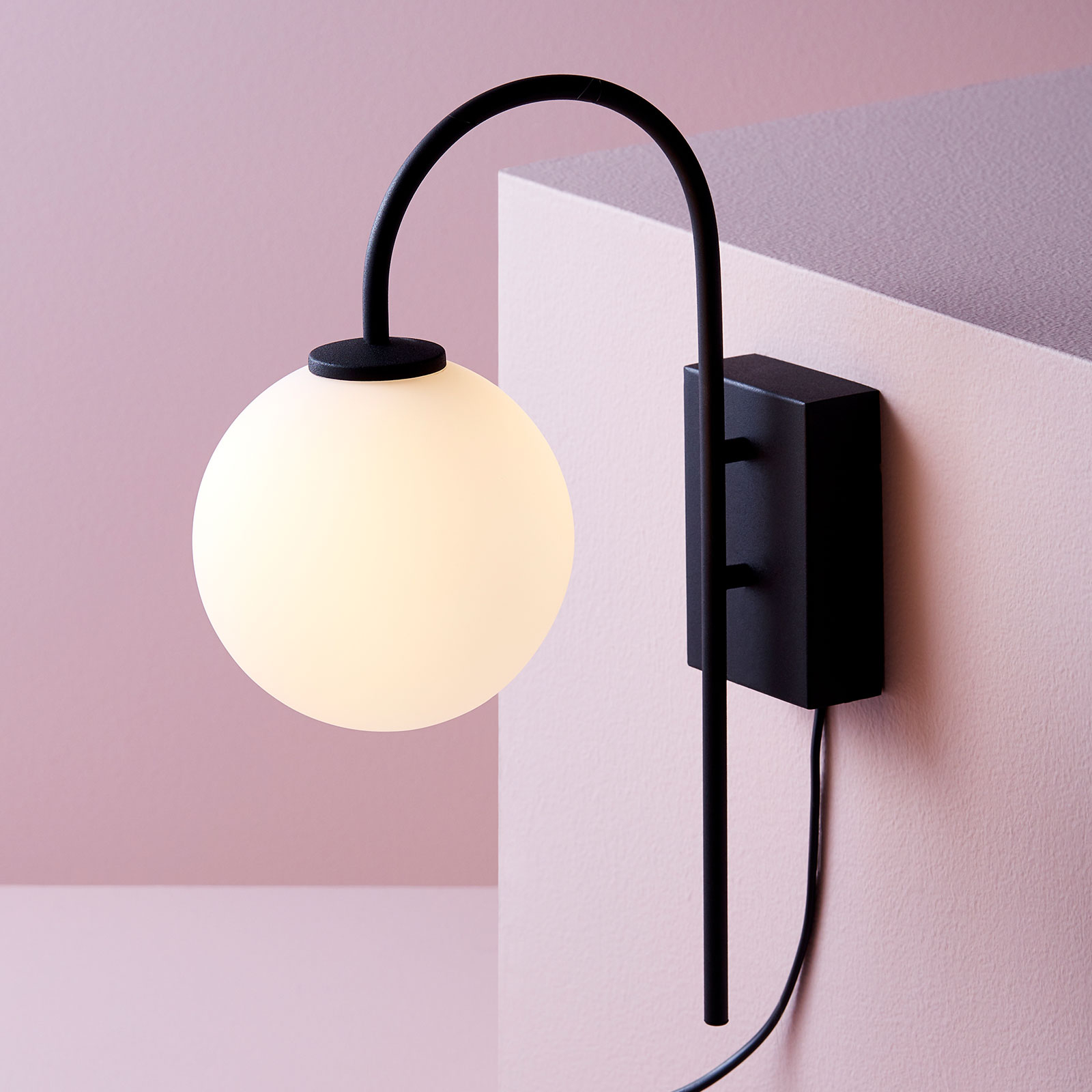 Herstal Balloon wall light with plug, 1-bulb, black, for Living / Dining Room, metal, glass, G9, 5 W, energy efficiency: A++, W: 14 cm, H: 36 cm