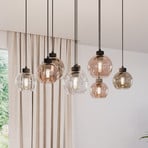 Suspension Cubus, 85 cm, à 8 lampes, transparent/miel/brun, verre