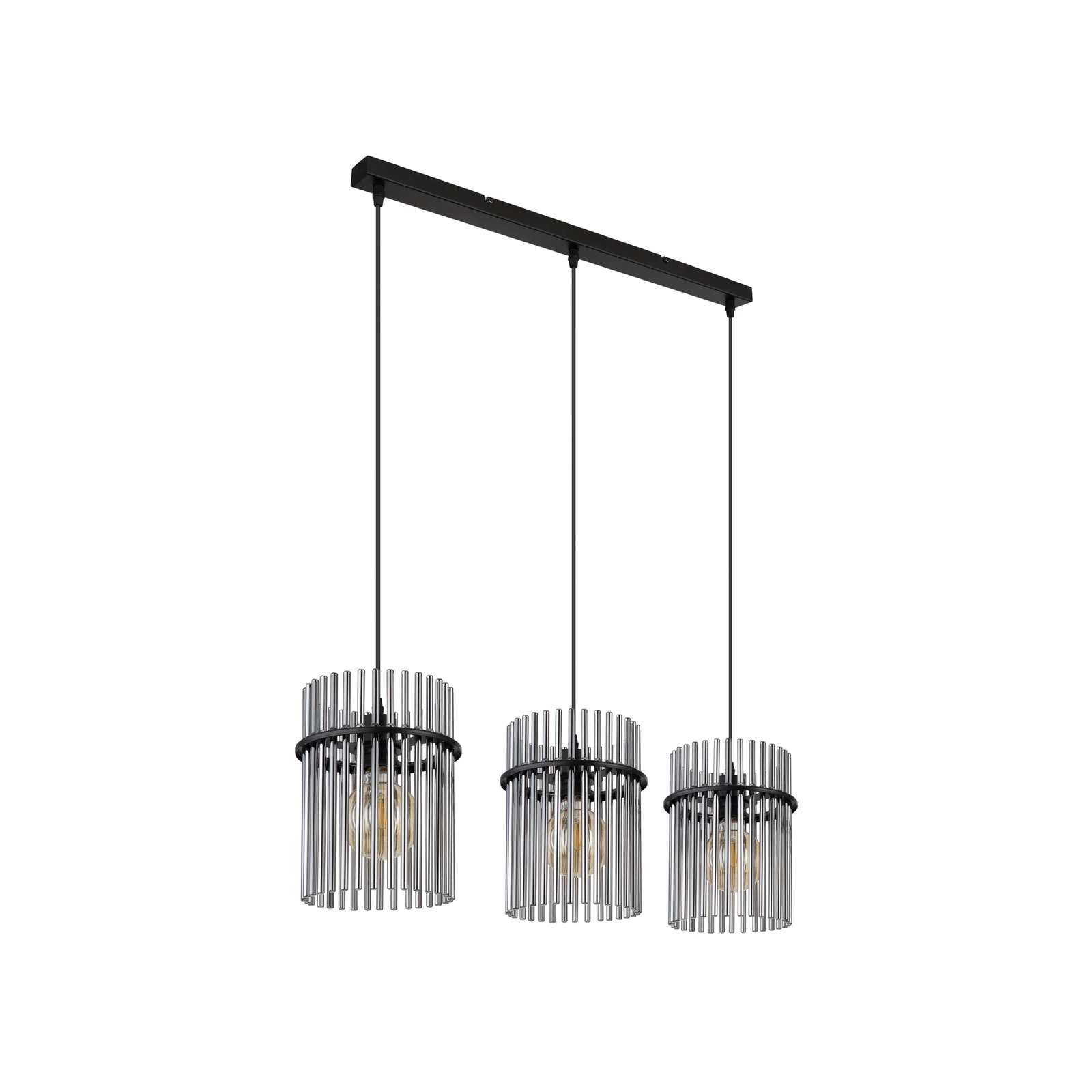 Hängelampe Gorley, rauch/schwarz, 3-flg., 80 cm, Glas, E27