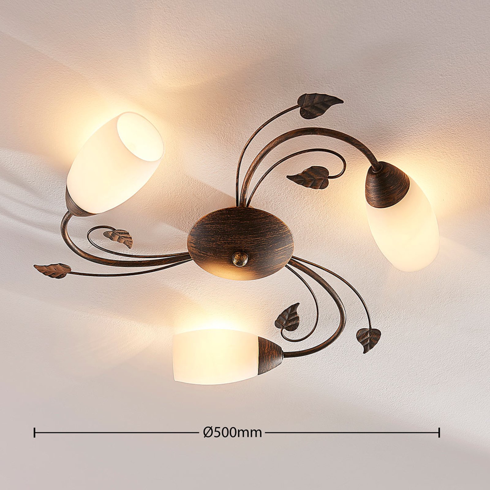 Lindby Stefania ceiling light, 3-bulb, Ø 46 cm, black/gold