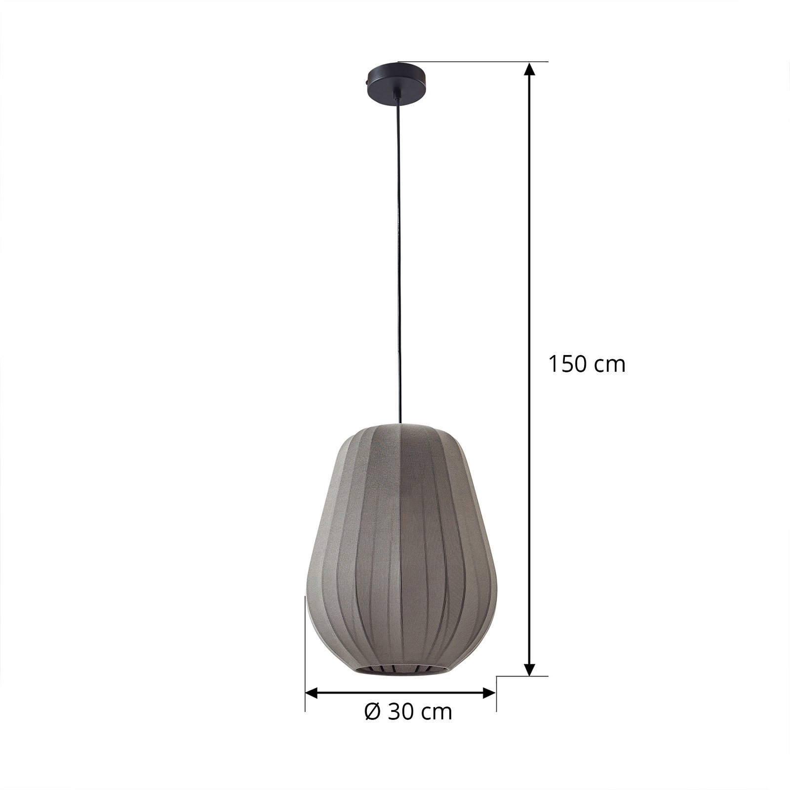 Lindby Helin pendant light, grey, Ø 30 cm, fabric