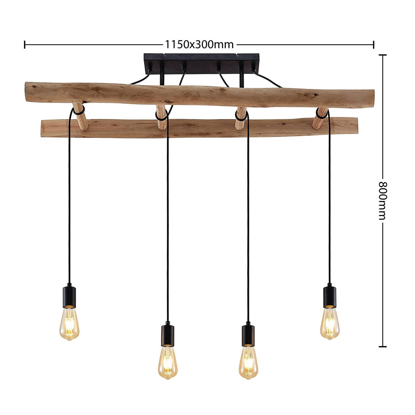 Lindby Hosanna Deckenlampe mit Holz, vierflammig