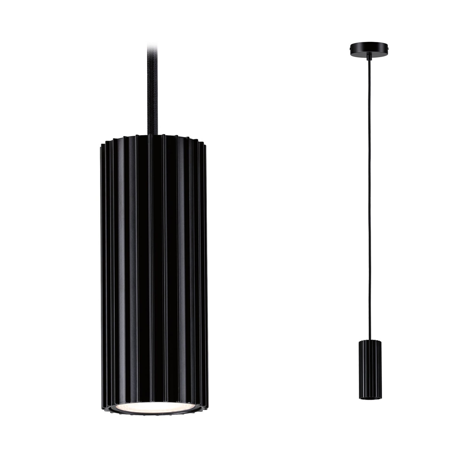Candeeiro suspenso Paulmann Lirena, preto mate, Ø 6 cm, metal Candeeiro suspenso Paulmann Lirena, preto mate, Ø 6 cm, metal