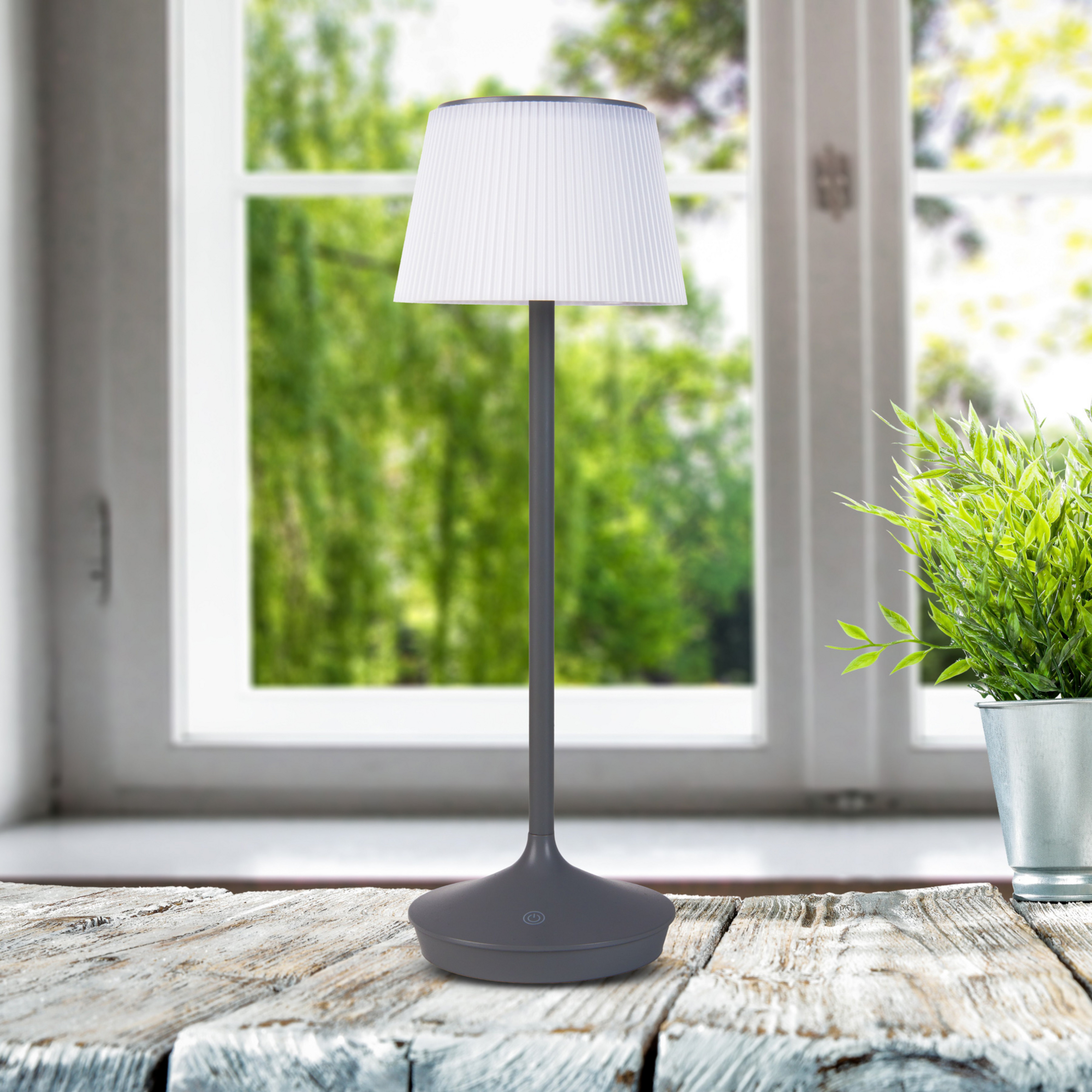 Lampe table solaire LED Emmi CCT recharge, grise