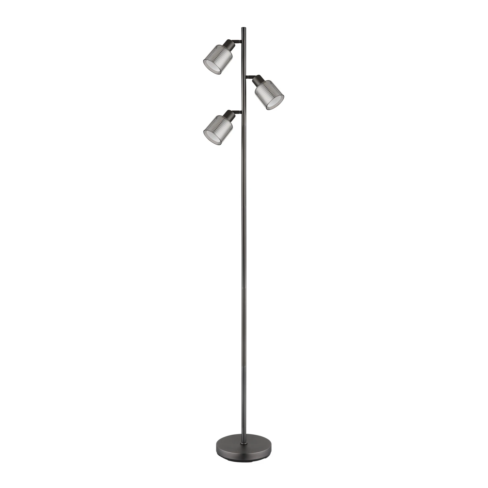 Lámpara de pie Villegas, negro/gris, cristal, 161 cm, 3 pantallas, E14