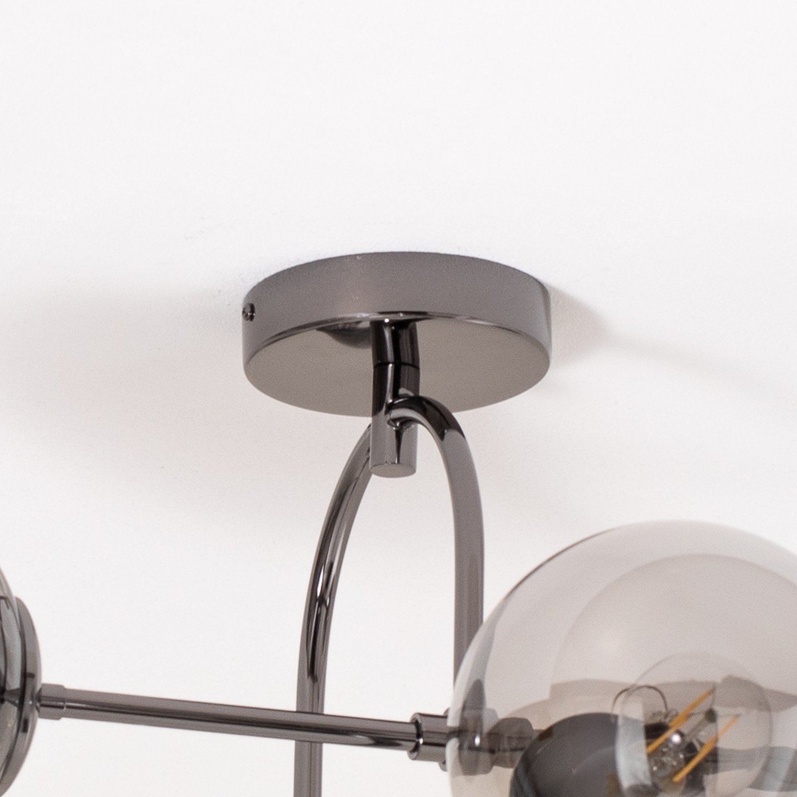 Portemo loftlampe, røggrå/nikkel, 83x74 cm, 4 lyskilder af glas