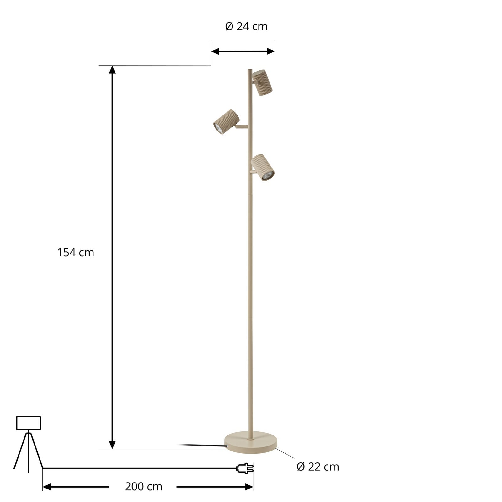 Lampe sur pied Kardis, à 3 lampes, beige, hauteur 157 cm - Lindby Lampe sur pied Kardis, à 3 lampes, beige, hauteur 157 cm - Lindby