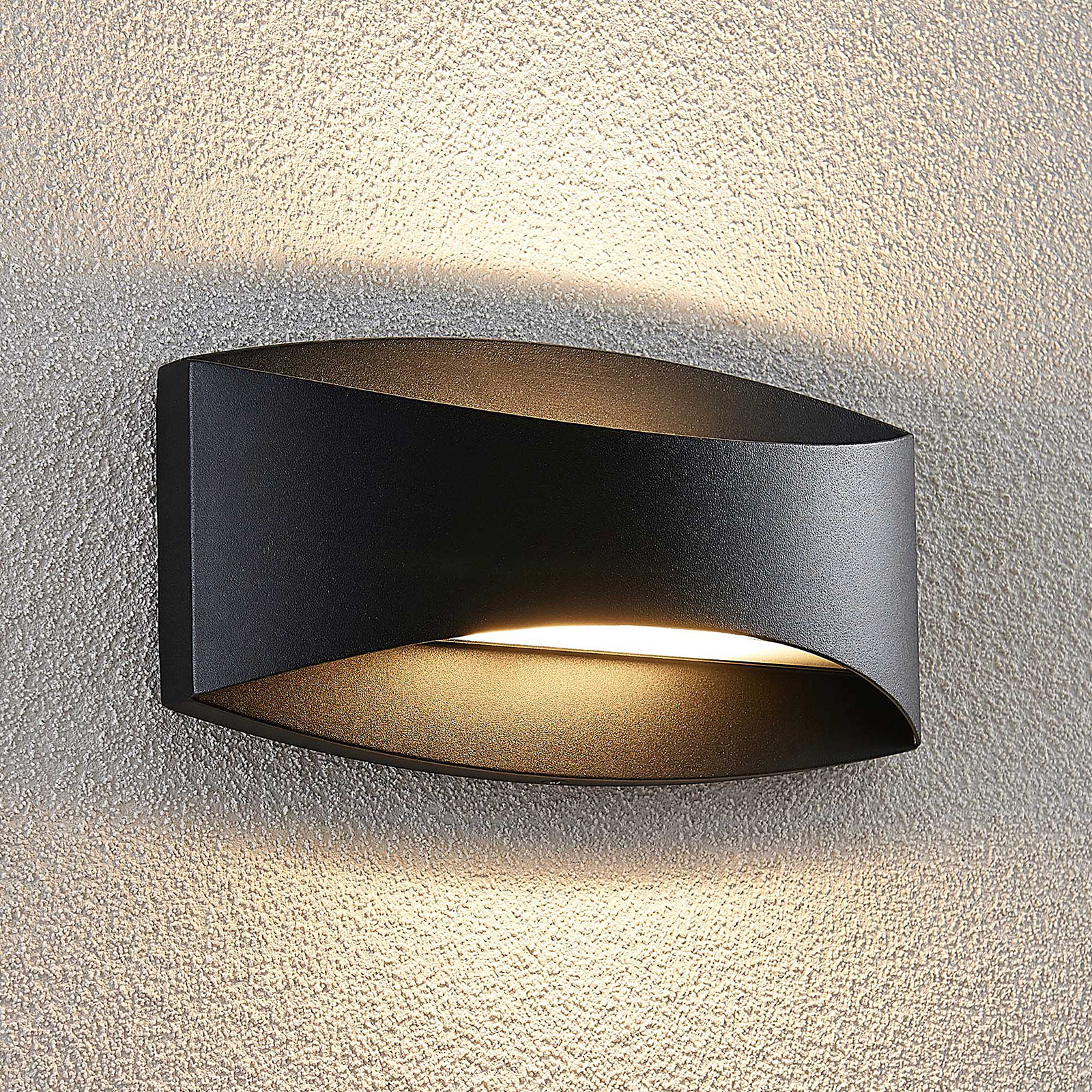 Lindby Evric LED outdoor wall light, width 25.4 cm, aluminium, glass, 8 W, energy efficiency: A+, W: 25.4 cm, H: 12.7 cm