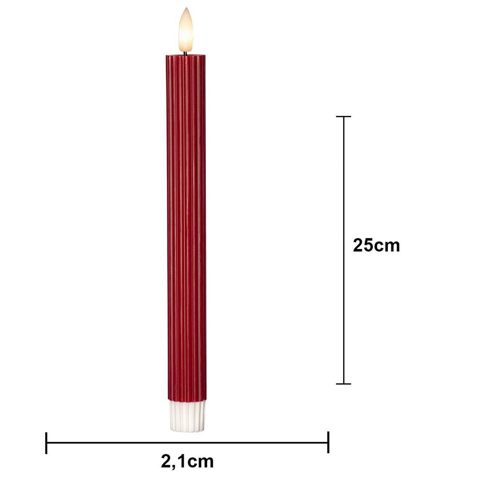 LED-kynttilä Flame Stripe, punainen, 25 cm, vaha, paristo, 2 kpl setti