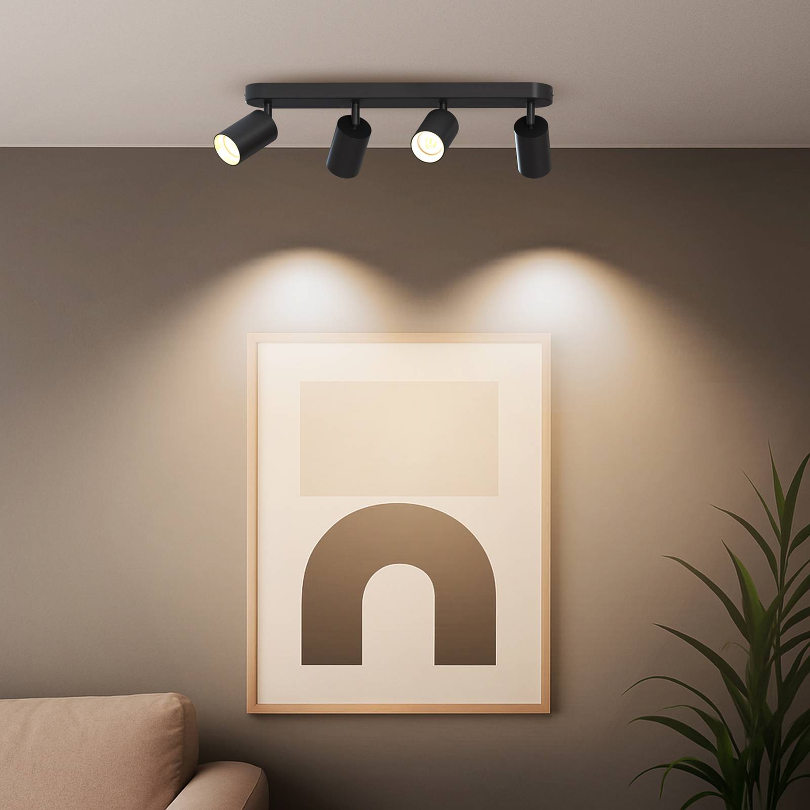 Calex GU10-Deckenspot, schwarz, Länge 49 cm, 4-flg., Metall günstig online kaufen