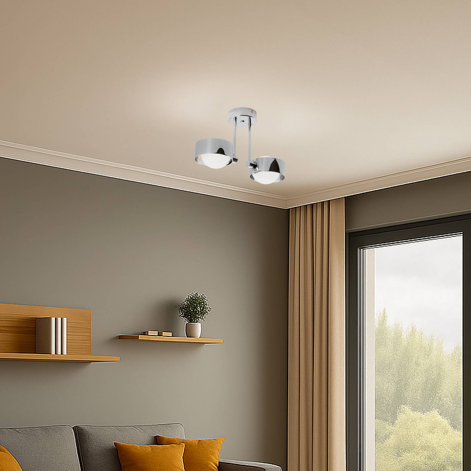 Deckenleuchte Mado, Stahl chromfarben, Glas opal, 2-flammig günstig online kaufen