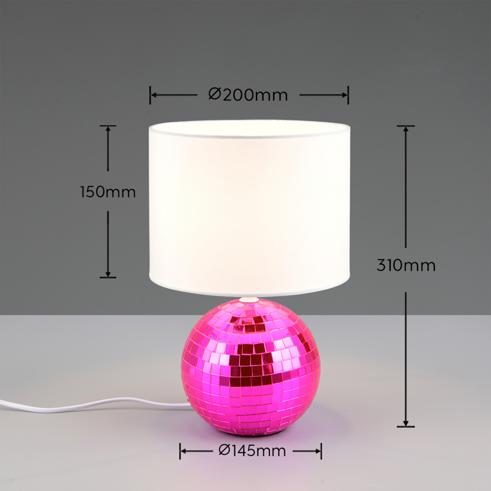 Lampe à poser Glitza rose/blanc, tissu, plastique, E14