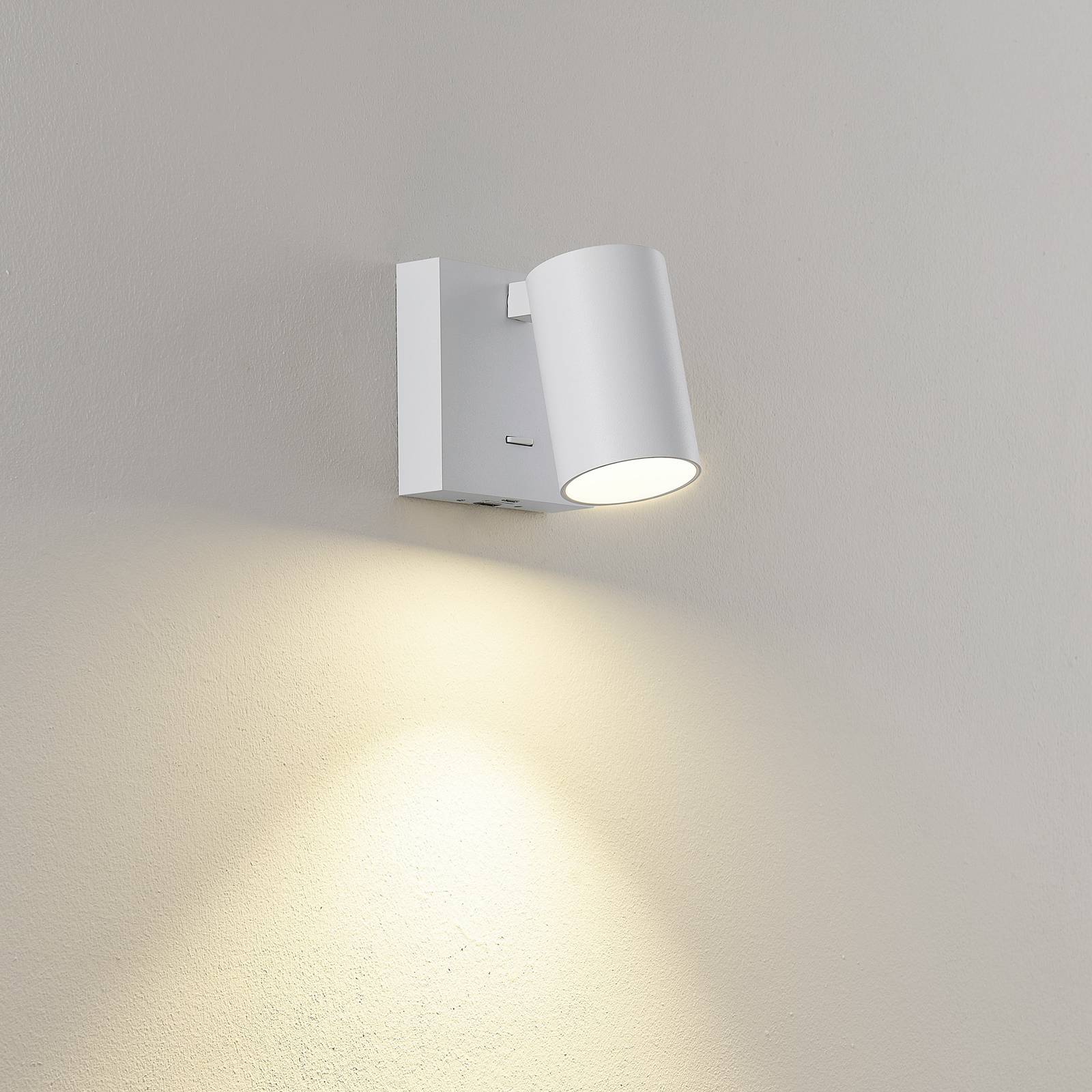 CAN TILT spot ścienny, biały, 10 x 10 cm, metal, przełącznik, USB