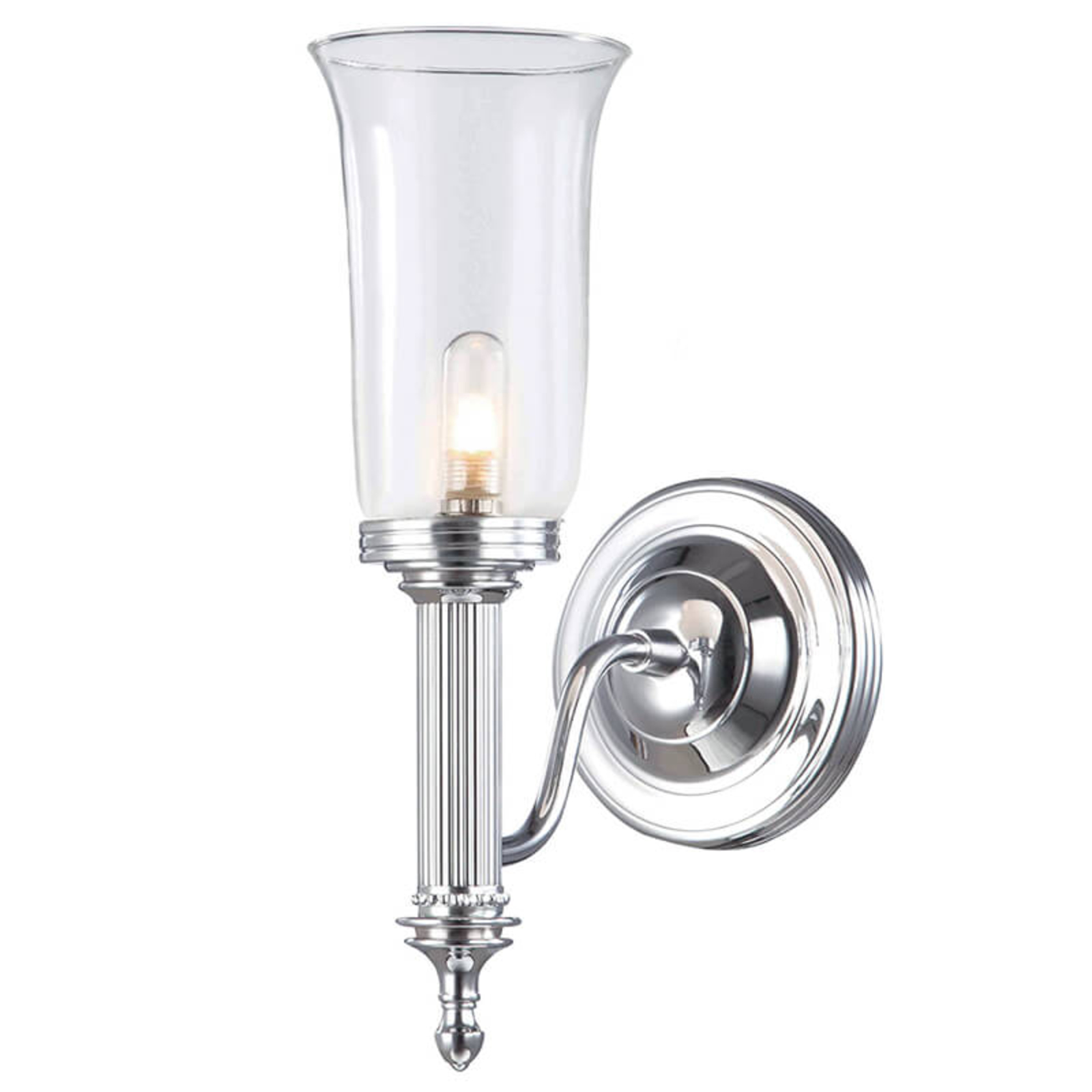 Vochtbestendige wandlamp Carroll chroom, glas glad