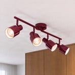 Spot pour plafond Lindby Ovelia, rouge foncé, 80 cm, à 4 lampes, E27