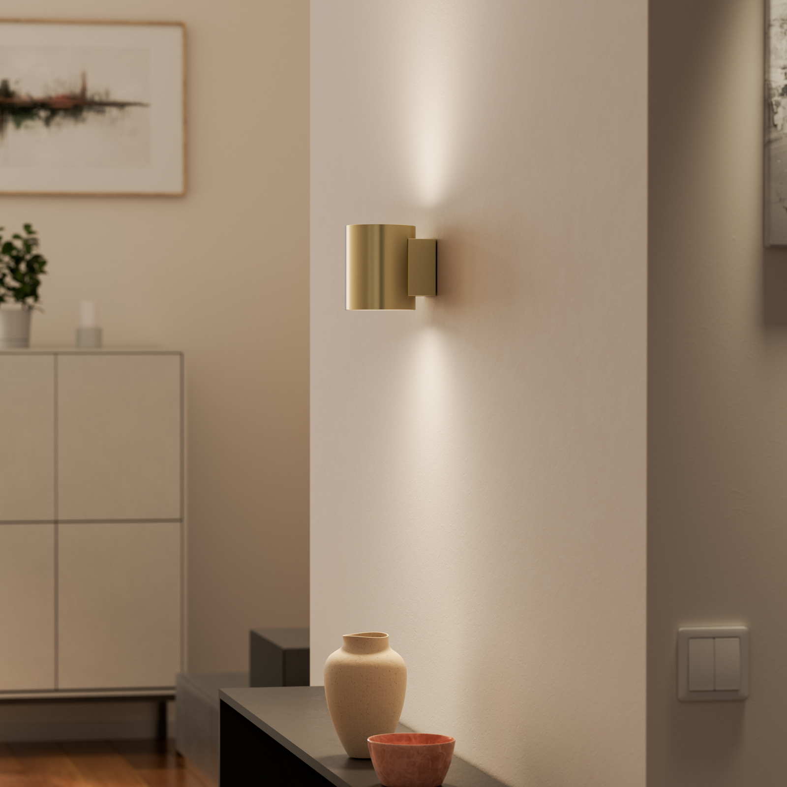 Evoke-seinälamppu, IP44, 12 cm, messinki - Herstal