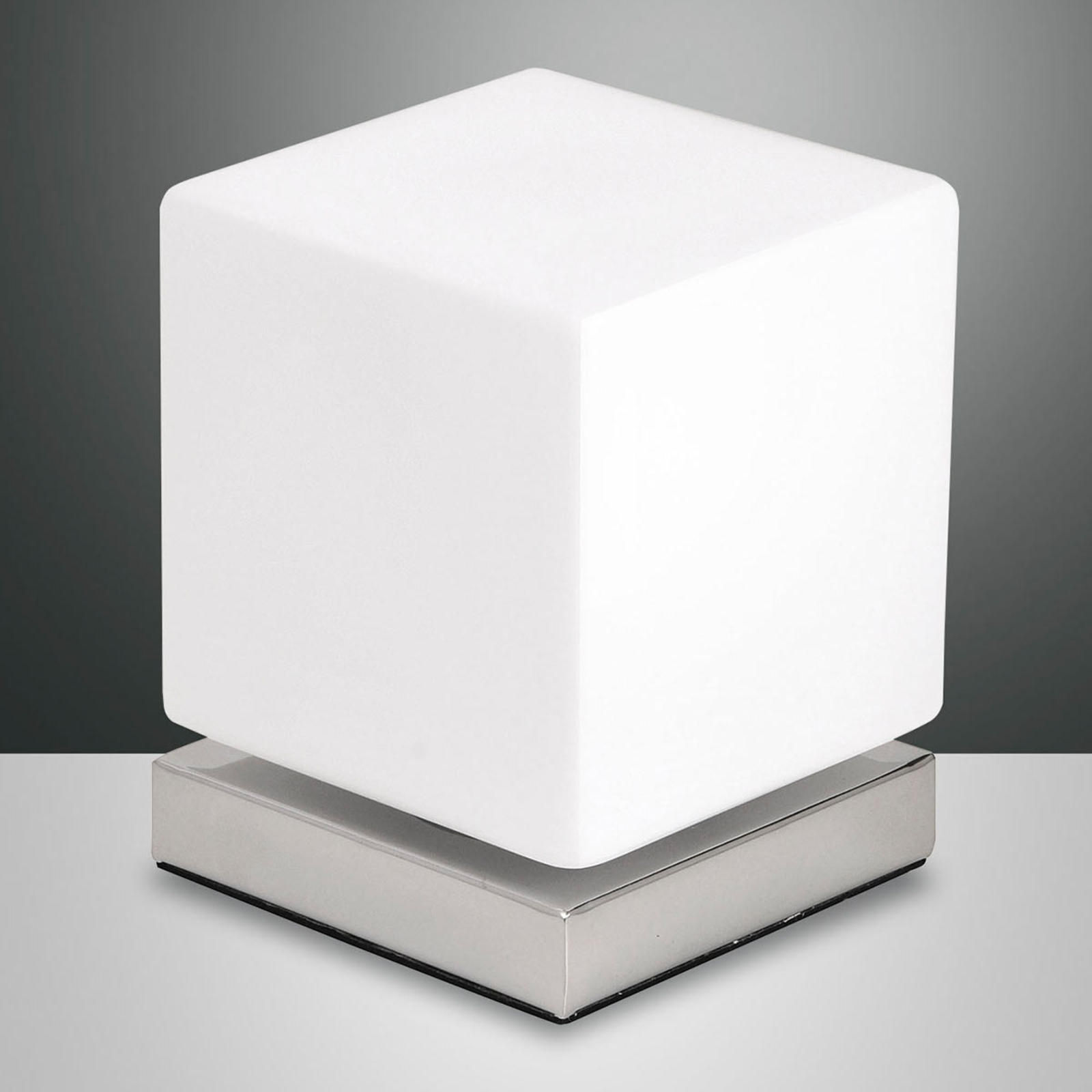 Fabas Luce With touch dimmer - Brenta LED table lamp chrome, for Living / Dining Room, metal, glass, 6 W, energy efficiency: A+, L: 11 cm, W: 11 cm, H: 14 cm