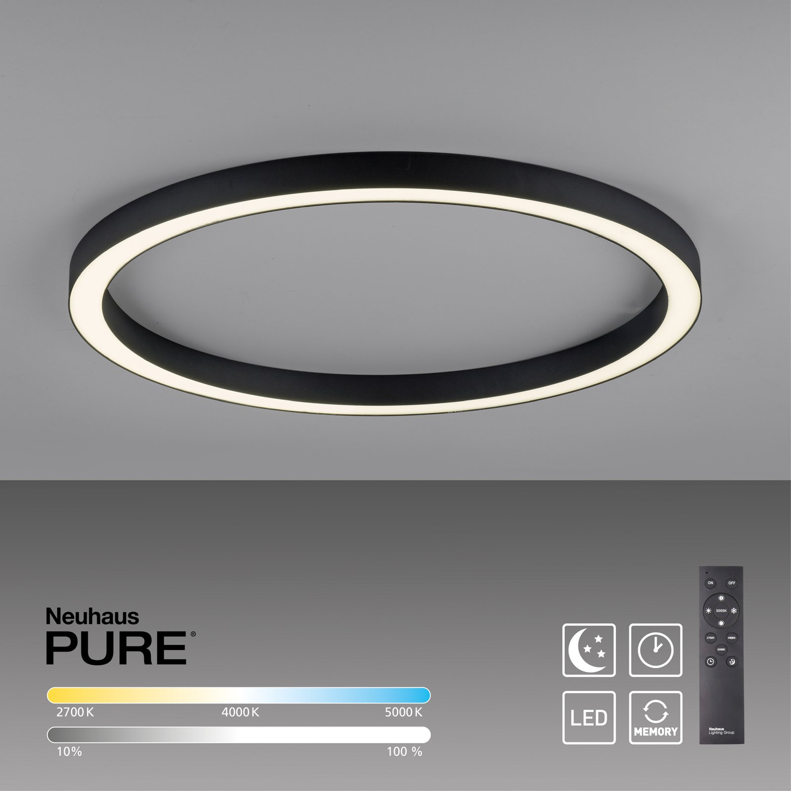 Pure Lines LED plafondlamp, rond Ø70cm antraciet