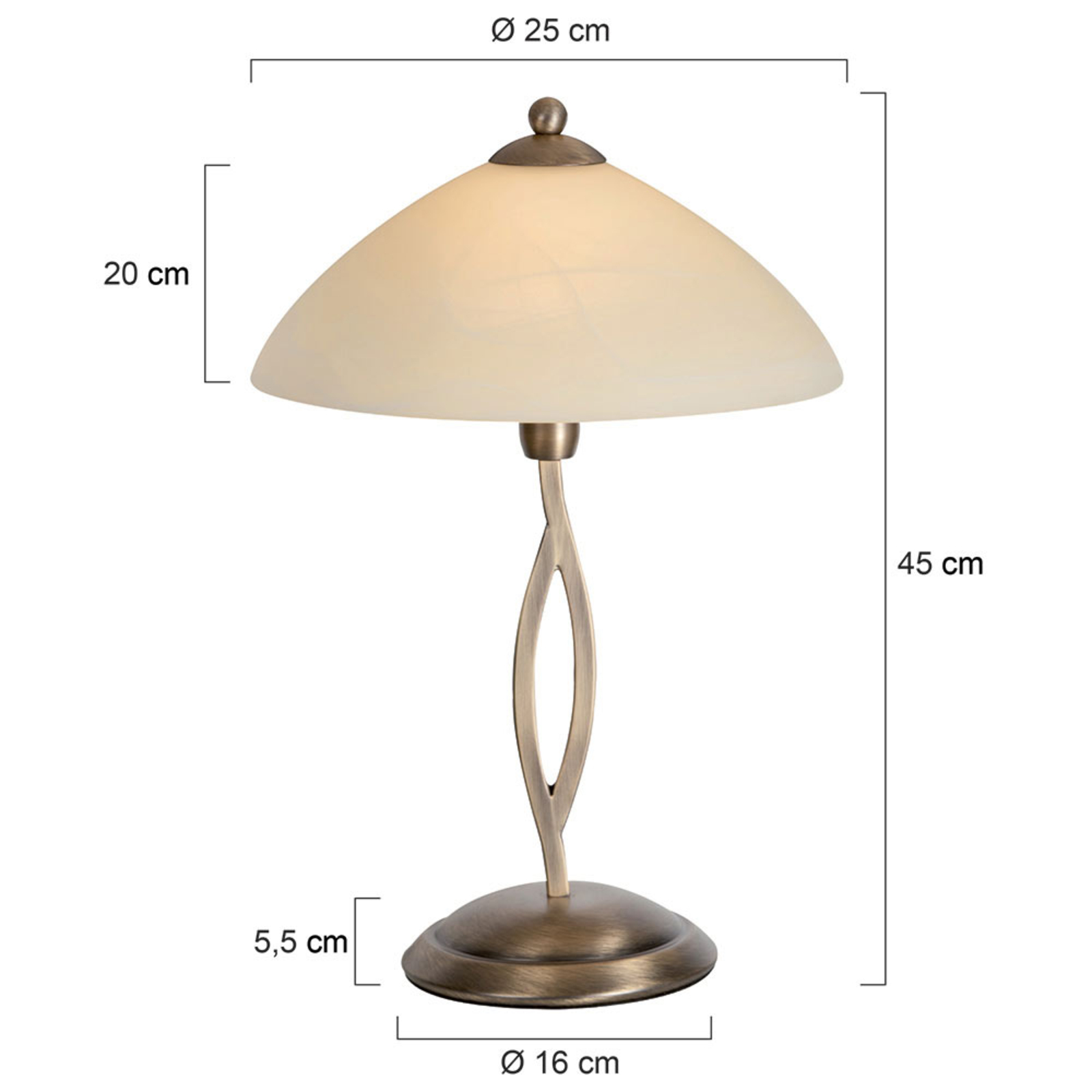 Lámpara de mesa Capri altura 45 cm crema/bronce