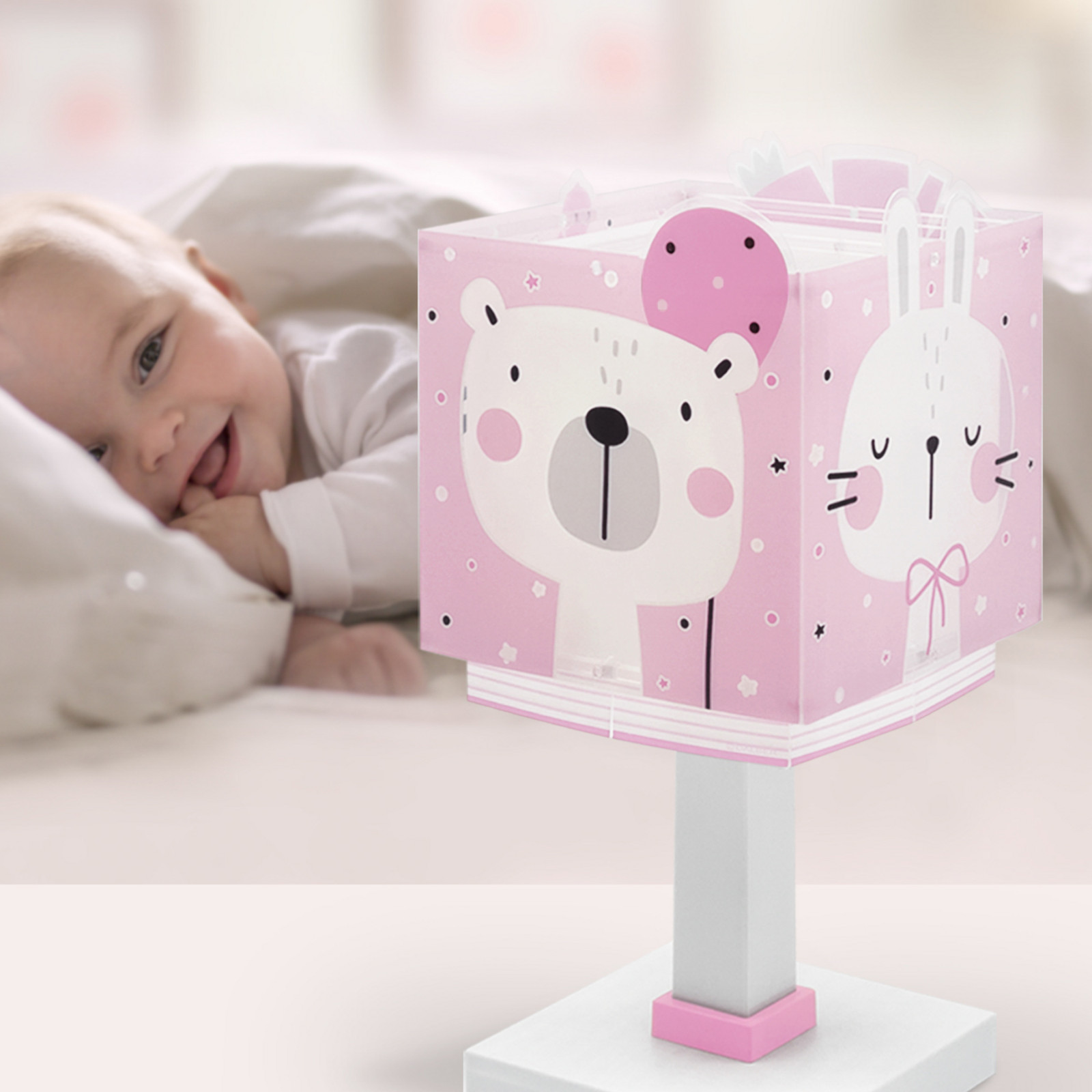 Dalber Lampa de masă pentru copii Baby Jungle roz G4 lățime 14 cm - Camera copiilor - alb roz - Plastic
