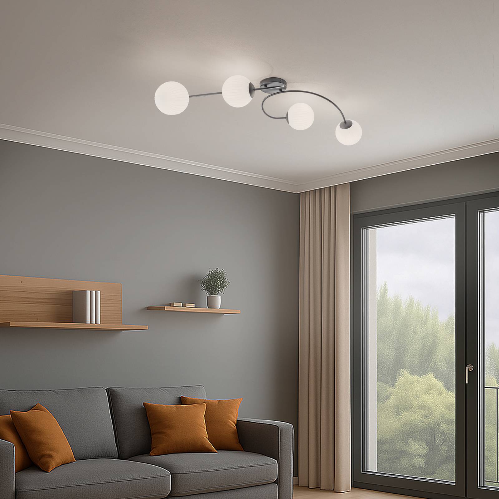 Deckenlampe Vibra, opal/schwarz, Länge 110 cm, Glas, 4-flg. günstig online kaufen