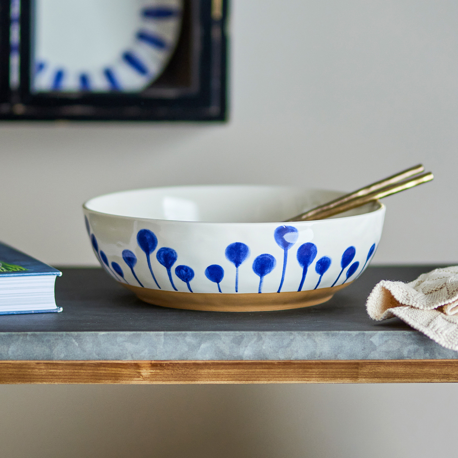 Linora Schale, weiß/blau, Höhe 9 cm, Keramik - Bloomingville