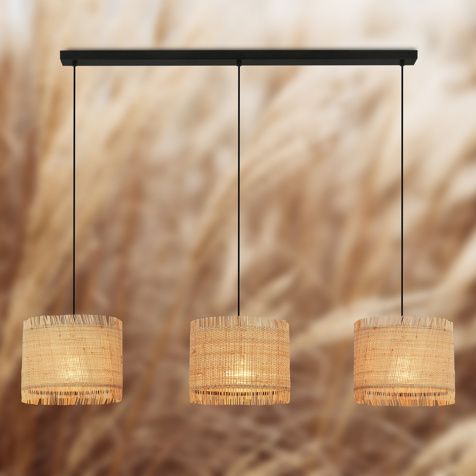 Borra hanglamp, 3-lamps, natuurlijke kleur, stro