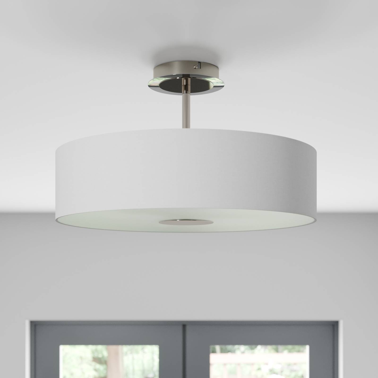 Lampa sufitowa Lindby Josia, biała, tkanina, Ø 47 cm, E27