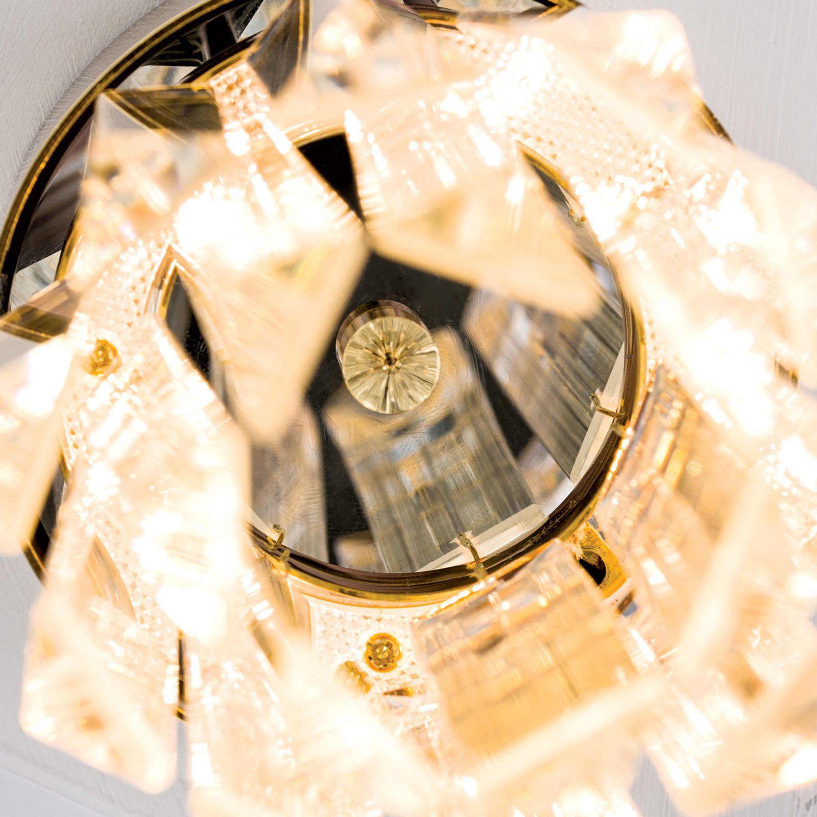 LED stropní Prism, křišťálové sklo, Ø10cm, zlatá