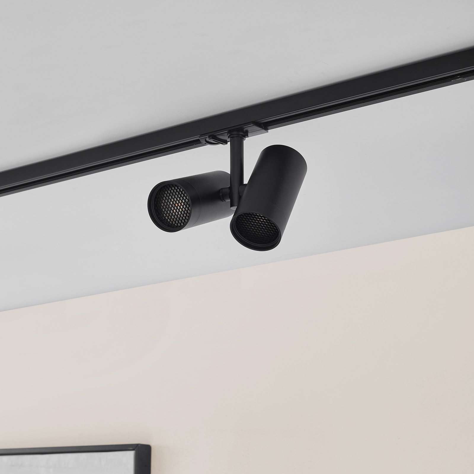 Lindby Schienenspot Linaro, GU10, 2-flammig, schwarz, Blende