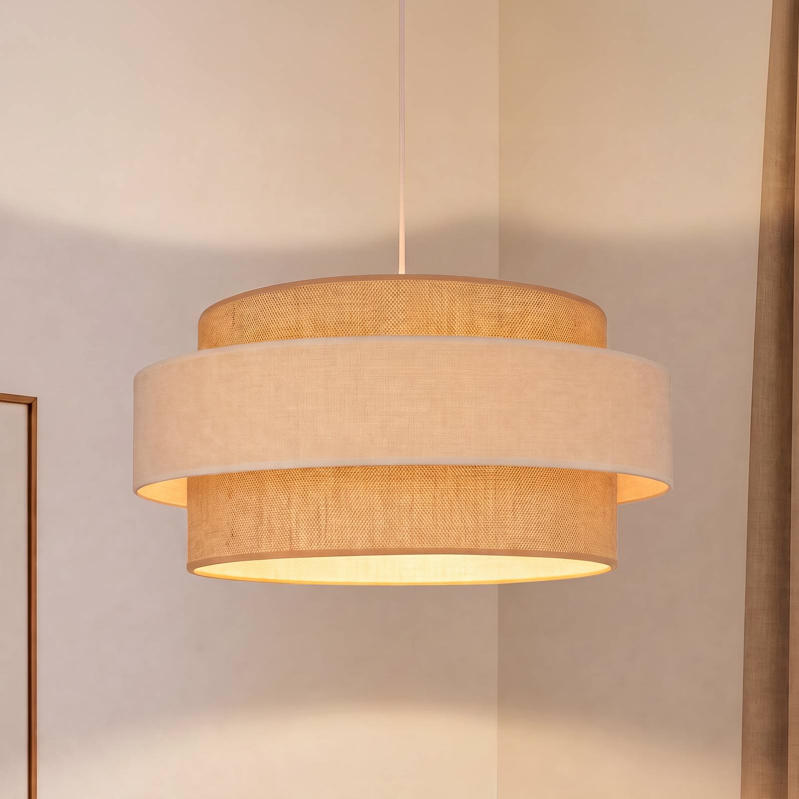 Lampa wisząca Space, beżowo-kremowa, 1-punktowa, z abażurem tekstylnym, E27
