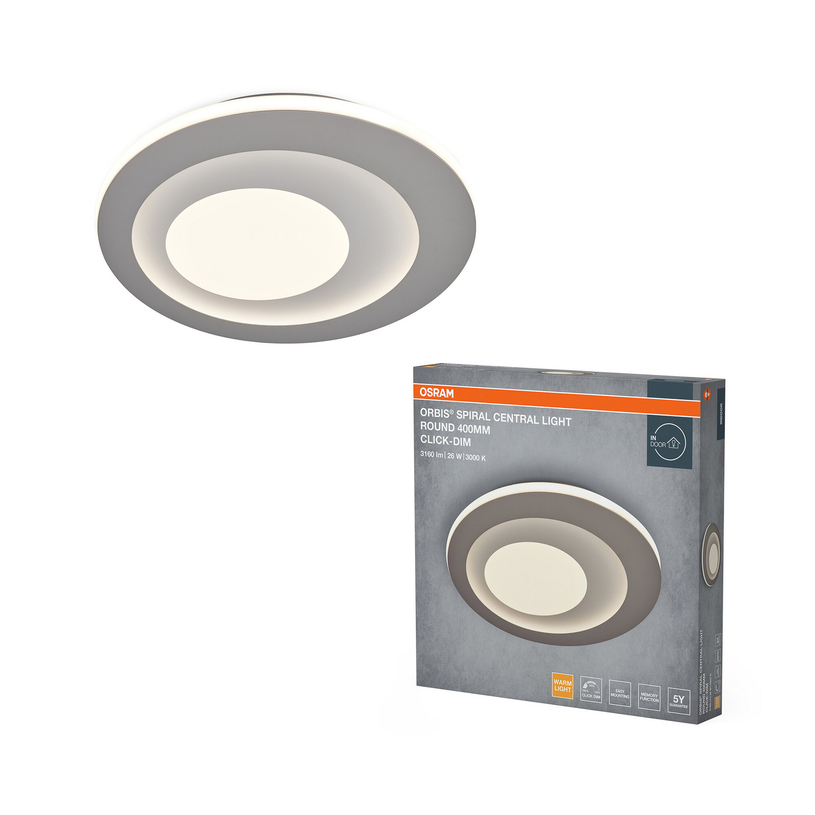 Φωτιστικό οροφής LED OSRAM ORBIS SPIRAL CENTRAL LIGHT, διάμετρος 40 εκ., γκρι Φωτιστικό οροφής LED OSRAM ORBIS SPIRAL CENTRAL LIGHT, διάμετρος 40 εκ., γκρι