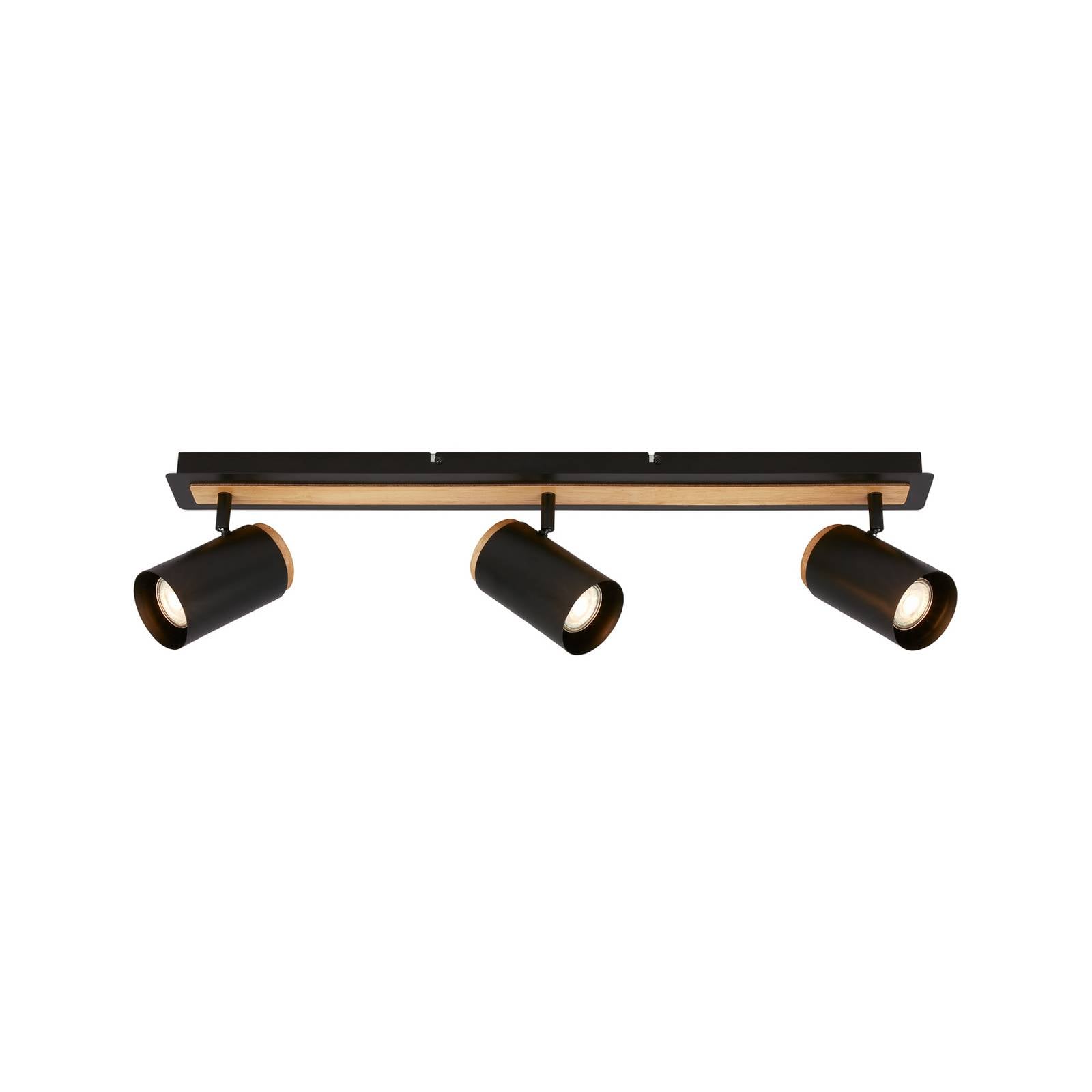 Deckenstrahler Duta, Länge 70 cm, schwarz/holzfarben, 3-flg.