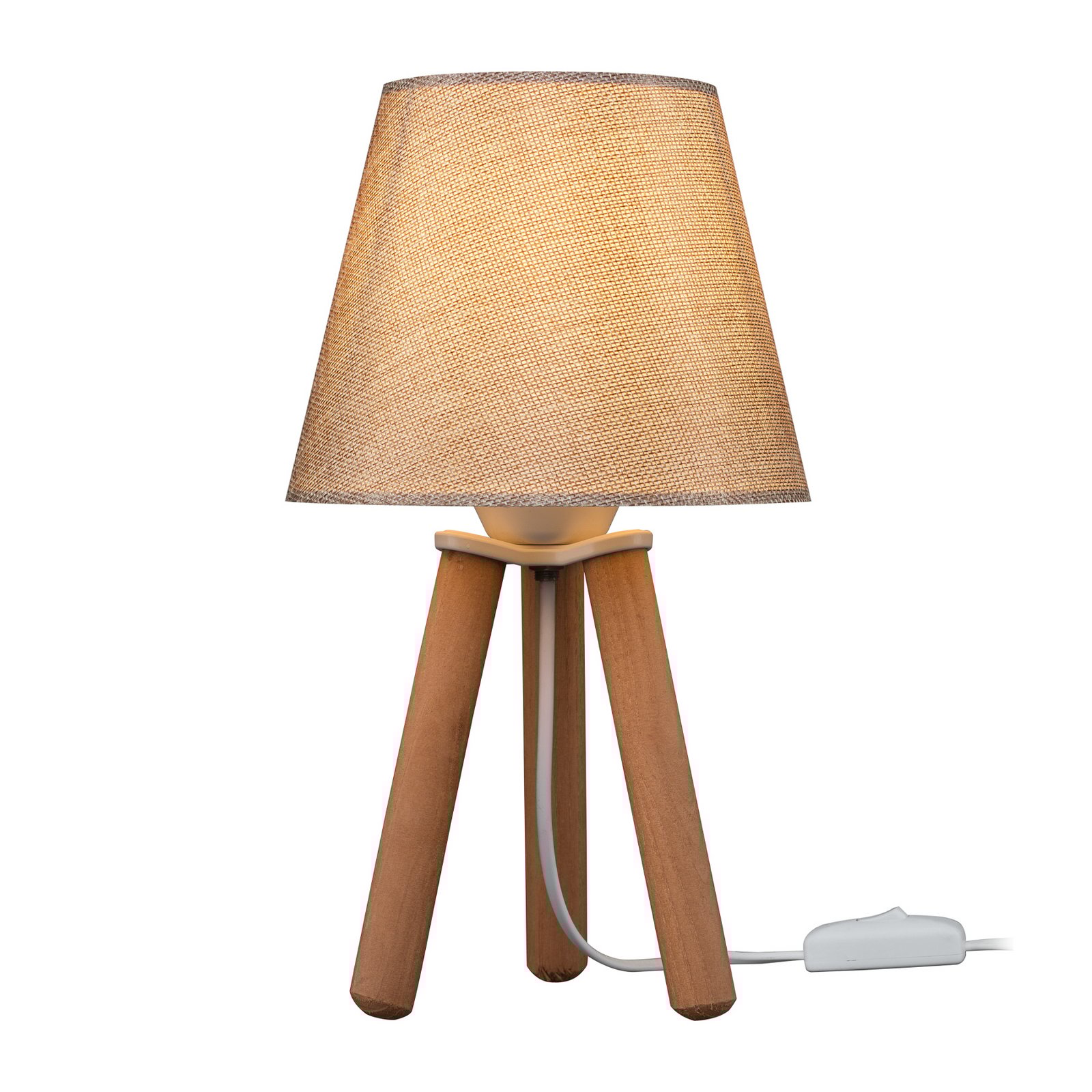 Tischleuchte Dona, beige/holzfarben, Stoff, Holz, Dreibein