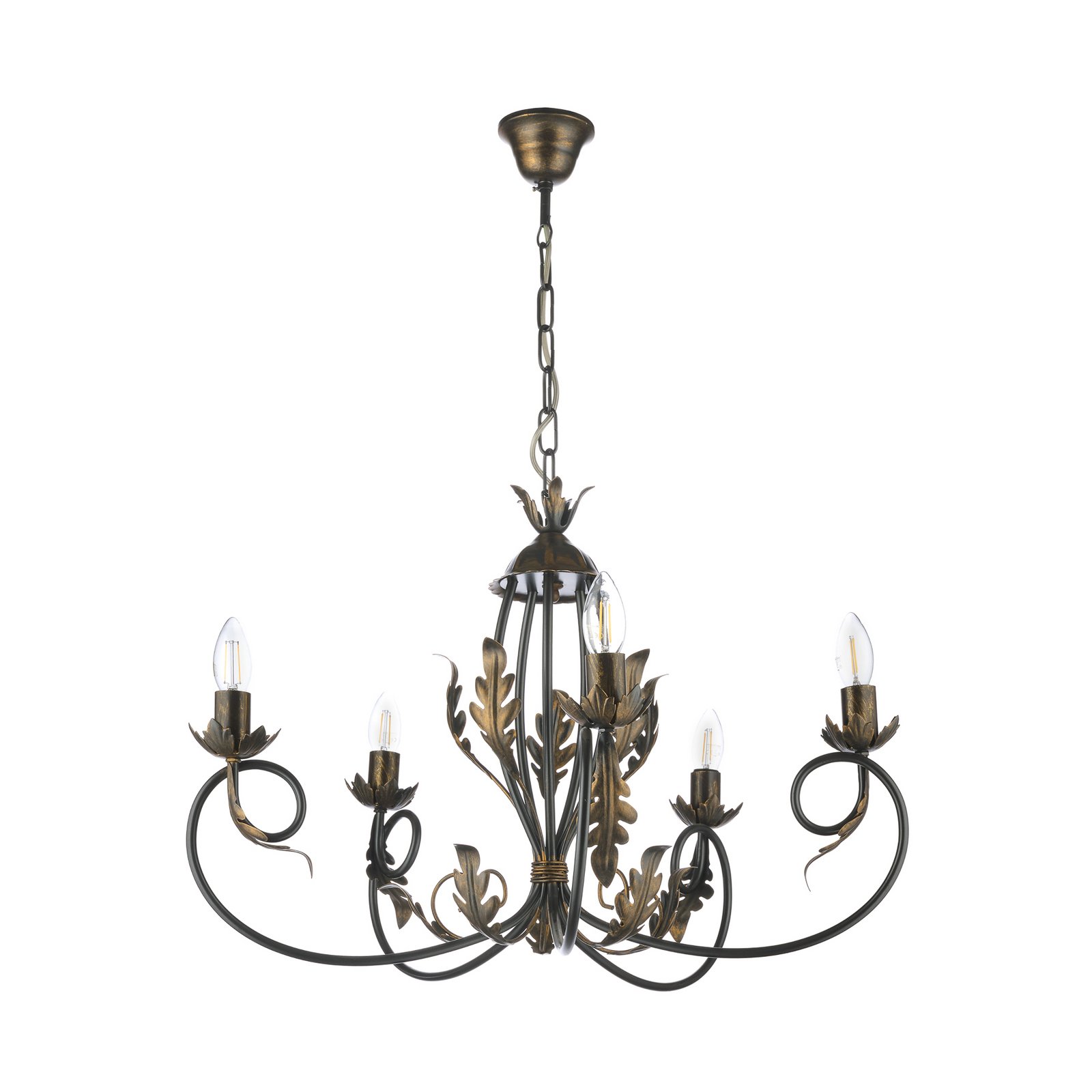 Gretel chandelier, 5-bulb, bronze-coloured, metal