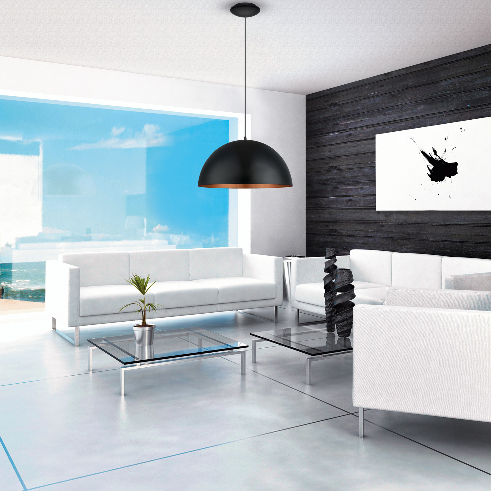 Gaetano 1 lampă suspendată, Ø 53 cm, negru/coper, oțel