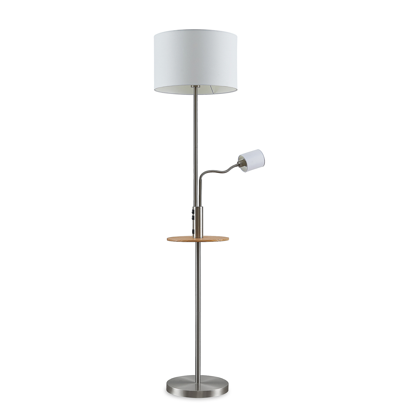 Lindby Aovan lampa podłogowa półka i USB, nikiel