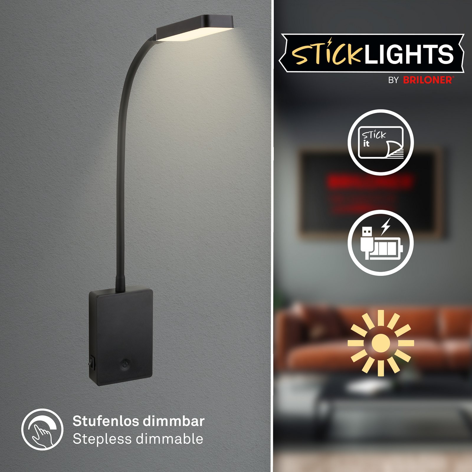LED újratölthető asztali világítás Cielo, fekete, magasság 56 cm, műanyag