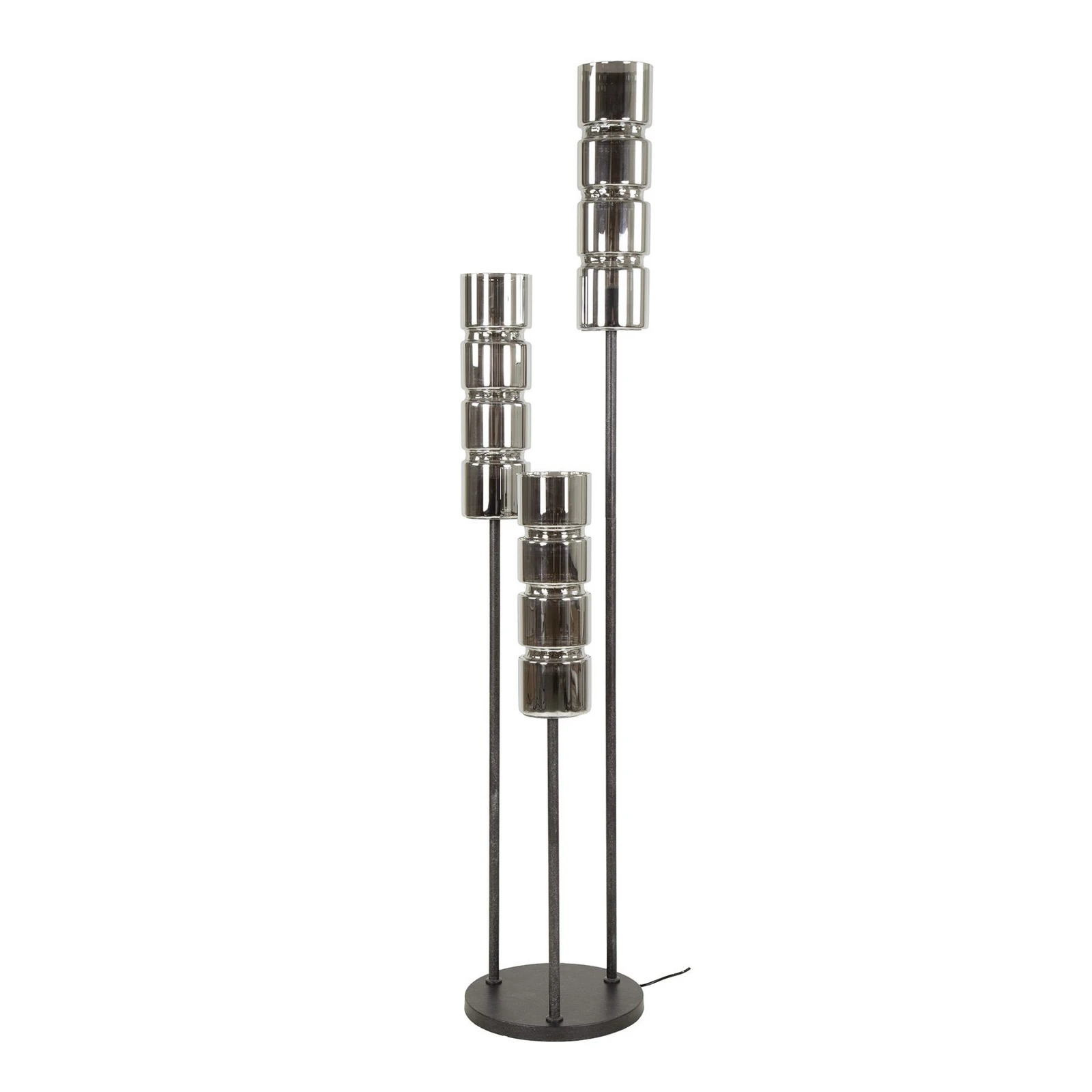 Podna lampa Cylindro, 3 svjetla, krom, crna, staklo