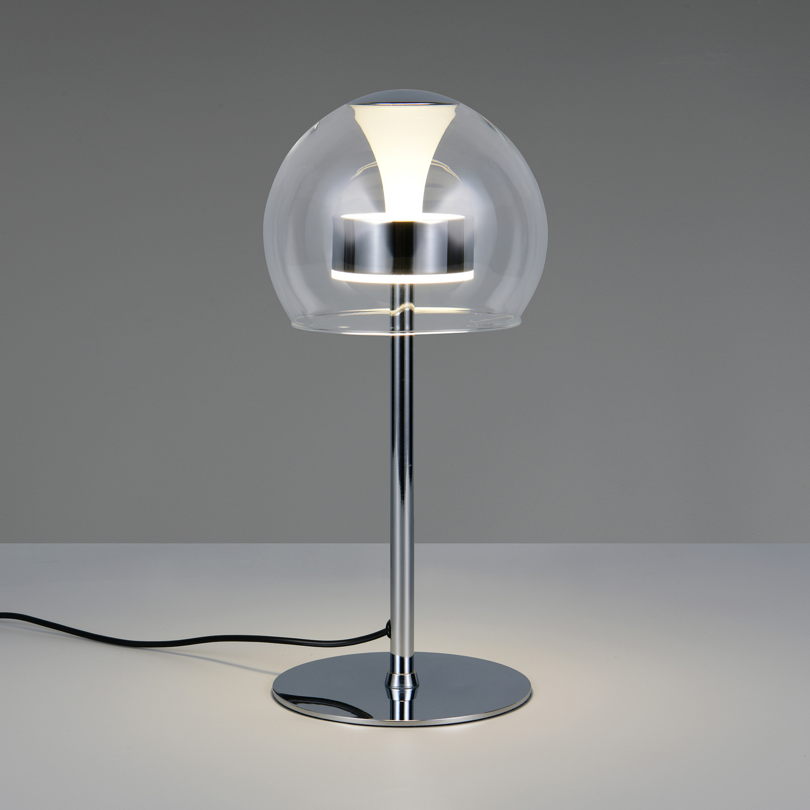 Lampada LED da tavolo Flynt, altezza 35 cm, color cromo, metallo, CCT Lampada LED da tavolo Flynt, altezza 35 cm, color cromo, metallo, CCT