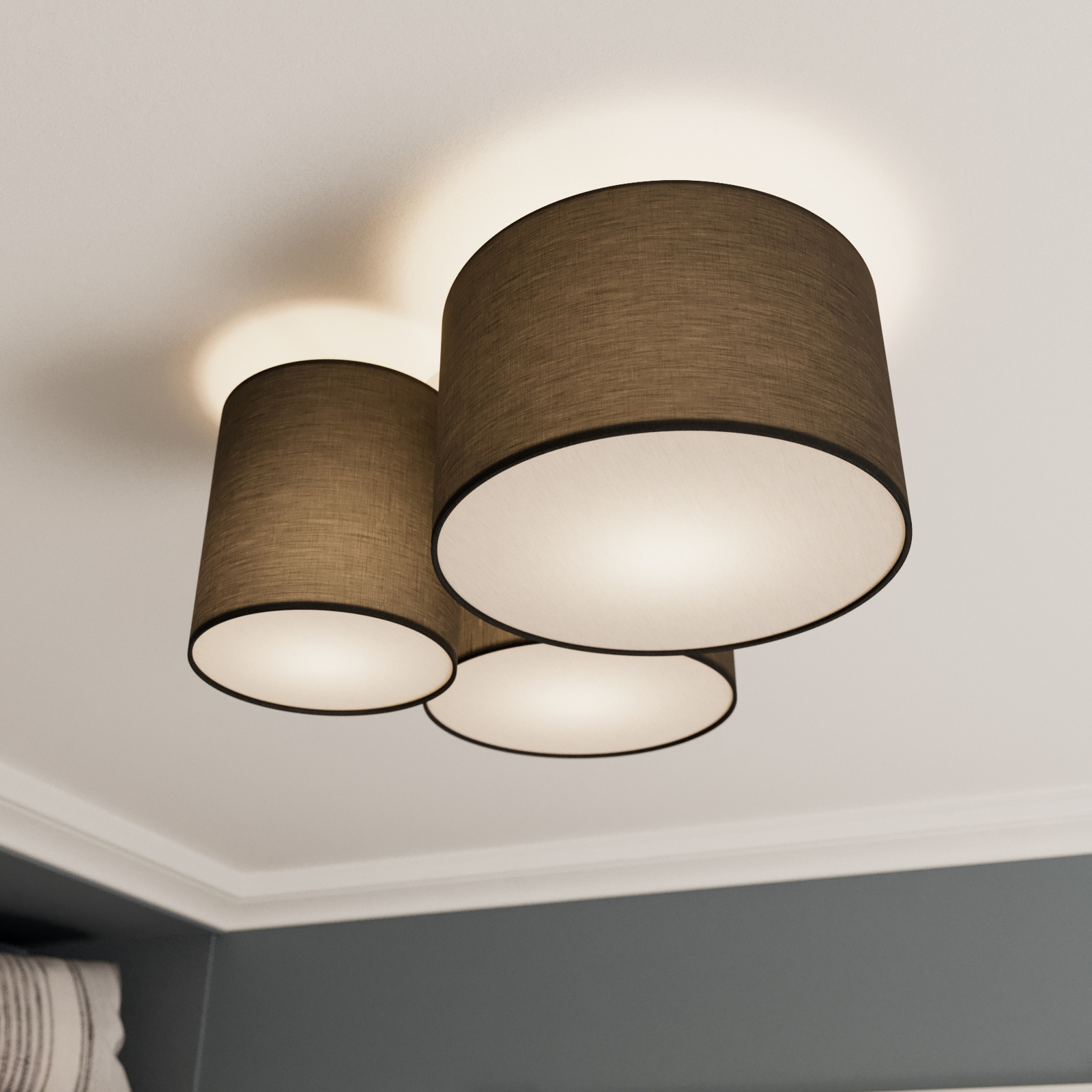 Lindby Laurenz plafondlamp, 3-lamps, grijs