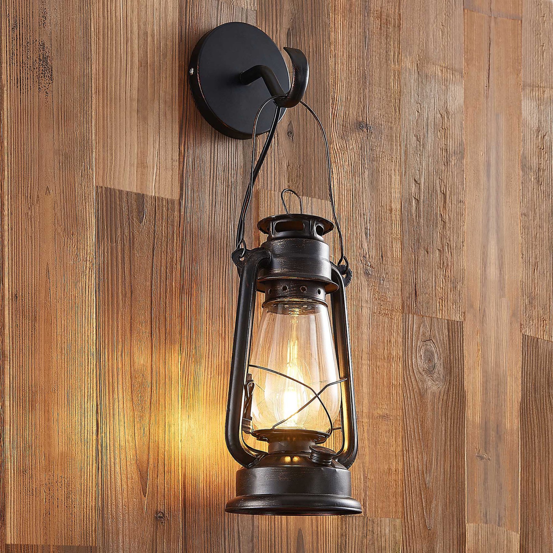 Lindby Raisa wall light, lantern, rust-coloured, for Hallway, metal, glass, E14, 40 W, energy efficiency: A++, W: 18 cm, H: 53 cm
