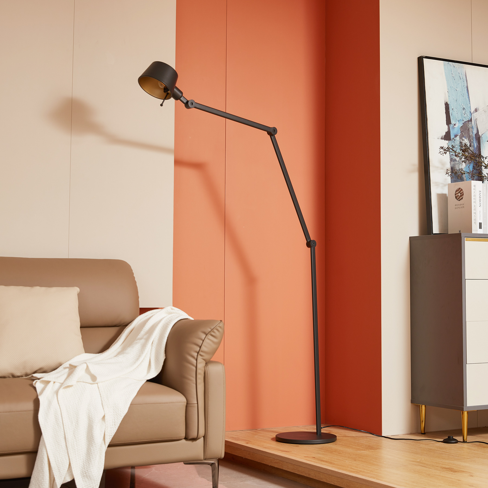 Lucande Silka floor lamp, height 216 cm, adjustable, black