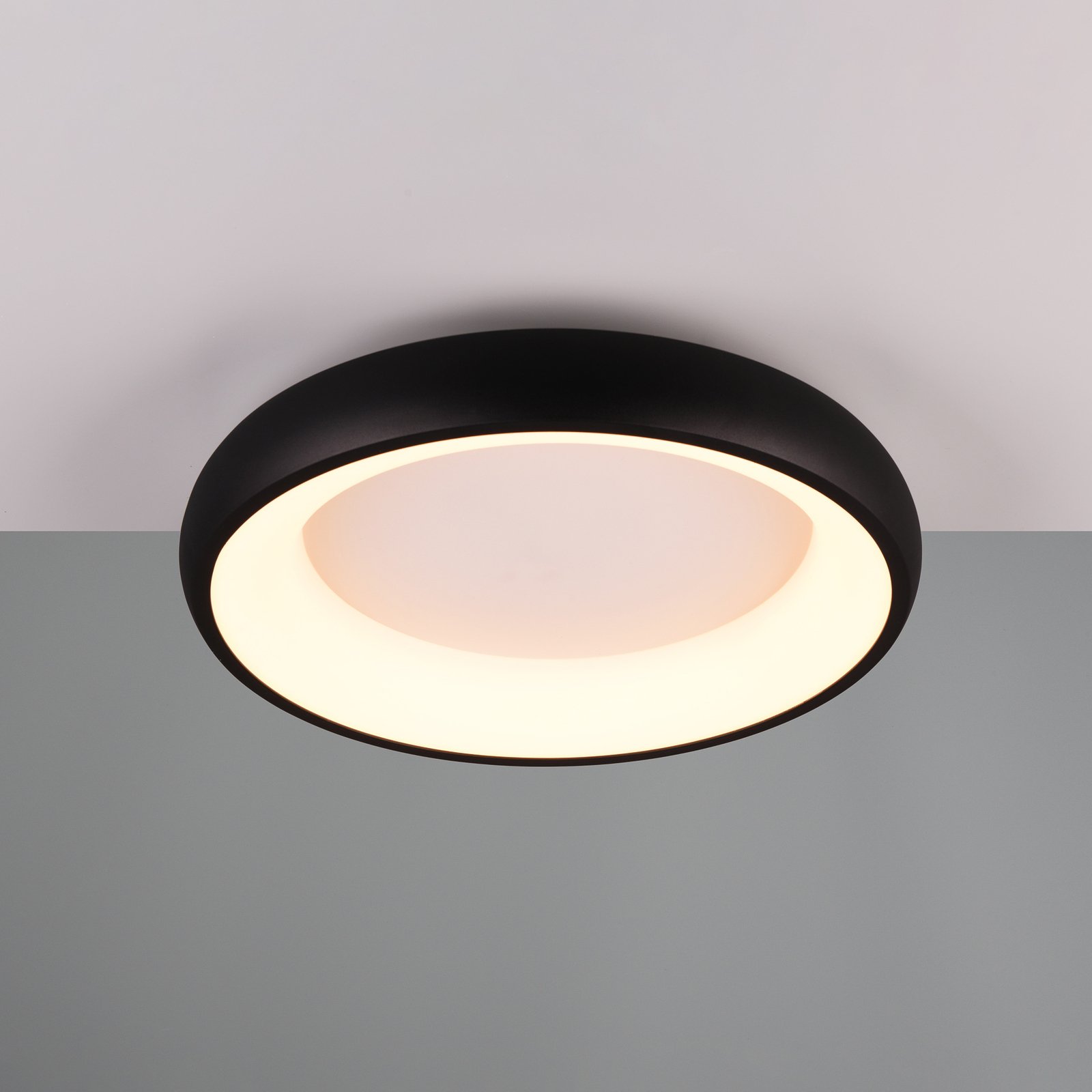 Plafondlamp Cardona, Ø 46,5 cm, mat zwart, metaal CCT