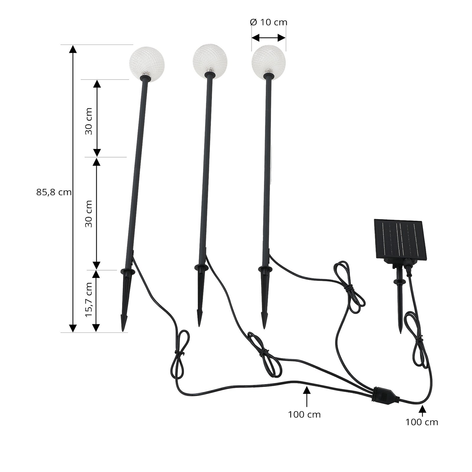Brindley Solarzellenlampe w/Erdspieß 3 pcs. Schwarz - Lindby