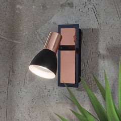Barnham LED-seinävalaisin, leveys 7 cm, musta/kupari